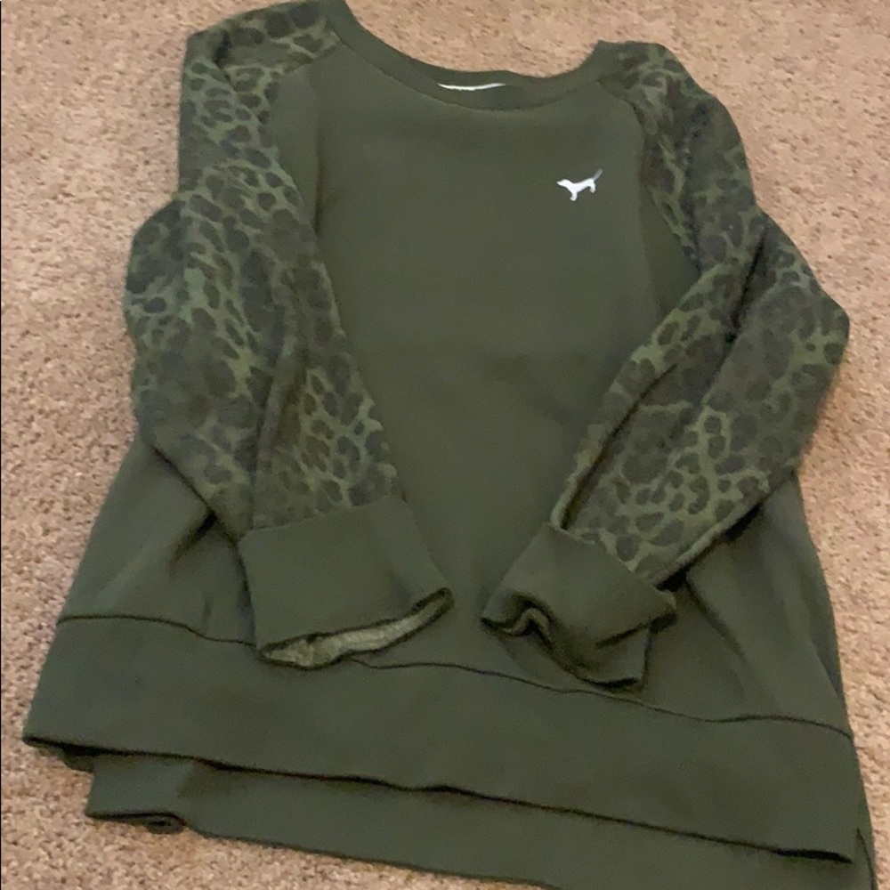 Olive green PINK crew neck sweatshirt